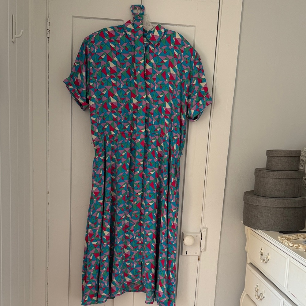 Geometric Patterned Dress - Blue and Red